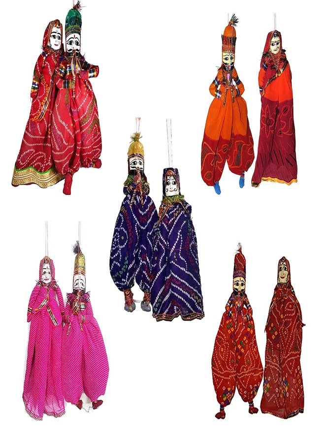 Samariya Multicolor Rajasthani Handmade Colorful Fabric Wooden Face String,Kathputli/Puppet Pair for Home Décor, Cultural Program and Events(Multicolor Kathputli) (Pack of 3 Pair)